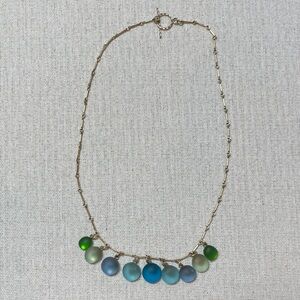 Gold Chain Necklace with Gradient Sea Glass Pendants - Green & Blue